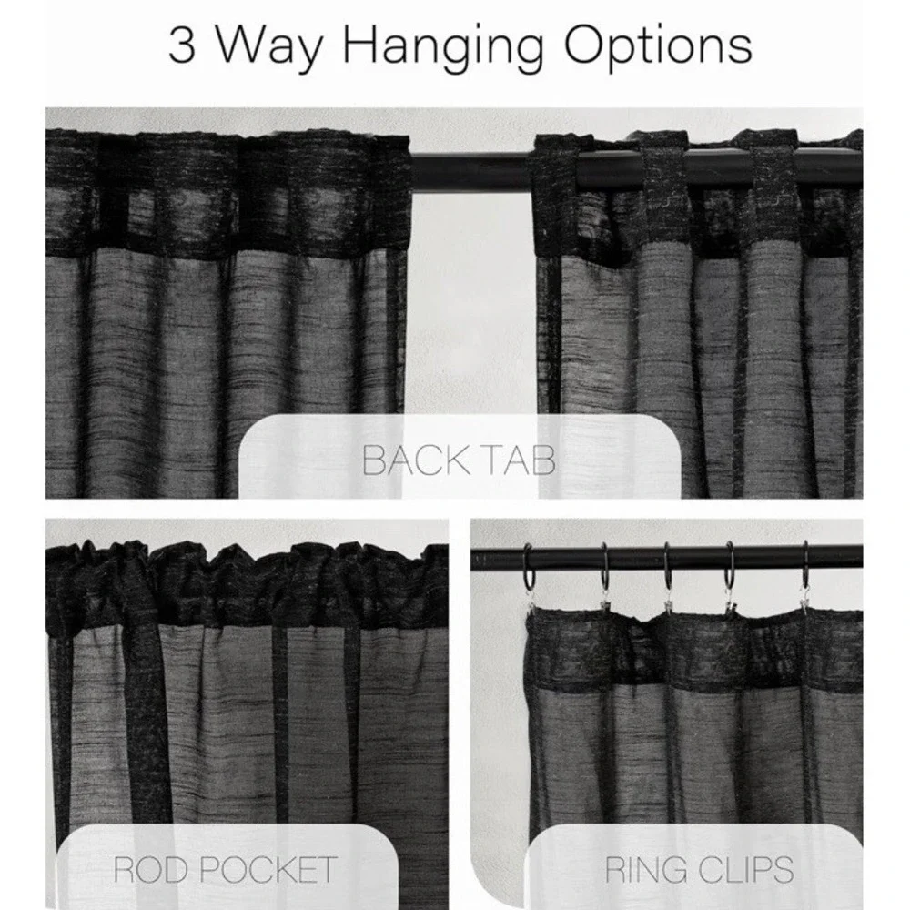 Pangsinne Black Back Tab Rod Pocket Linen Curtains 52x120